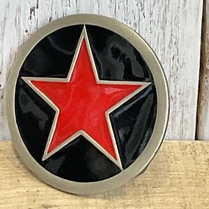 Round Red Star Pewter Belt Buckle Mens The Great American Products Company